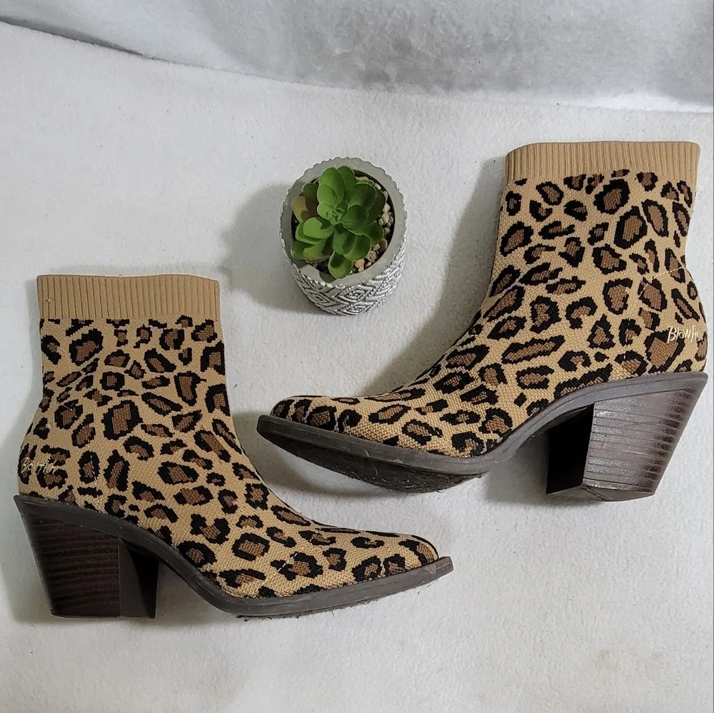 Blowfish Leopard Print Pull-On Block Heel Sock Ankle Booties Size 11 - Picture 6 of 12